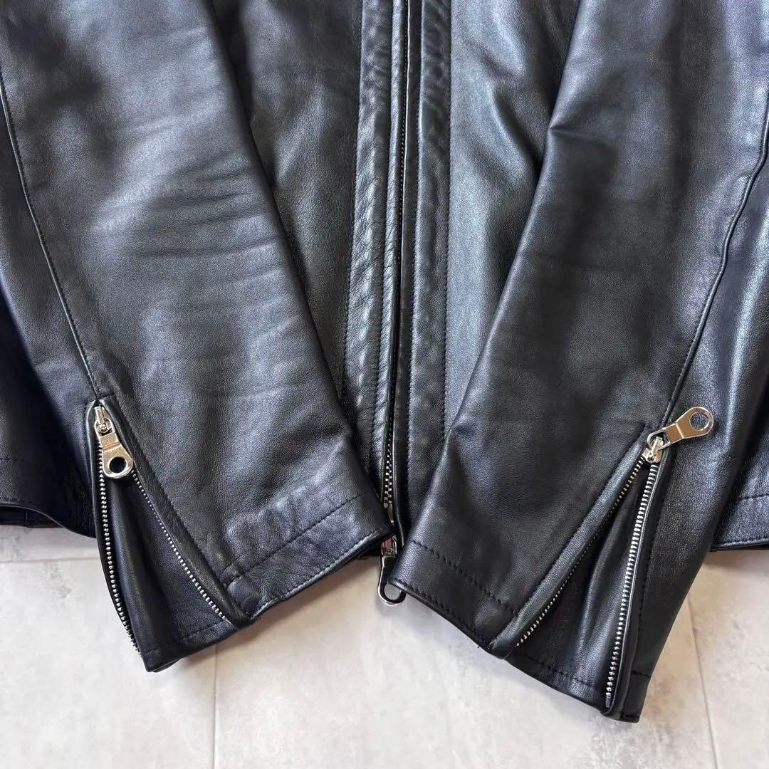 【美品】チンクアンタ ラムレザーシングルライダースジャケット ブラック 46