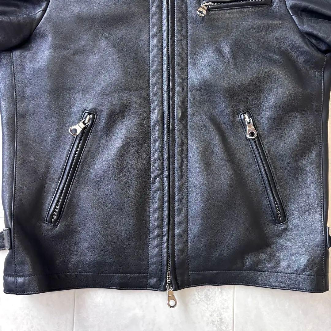 【美品】チンクアンタ ラムレザーシングルライダースジャケット ブラック 46