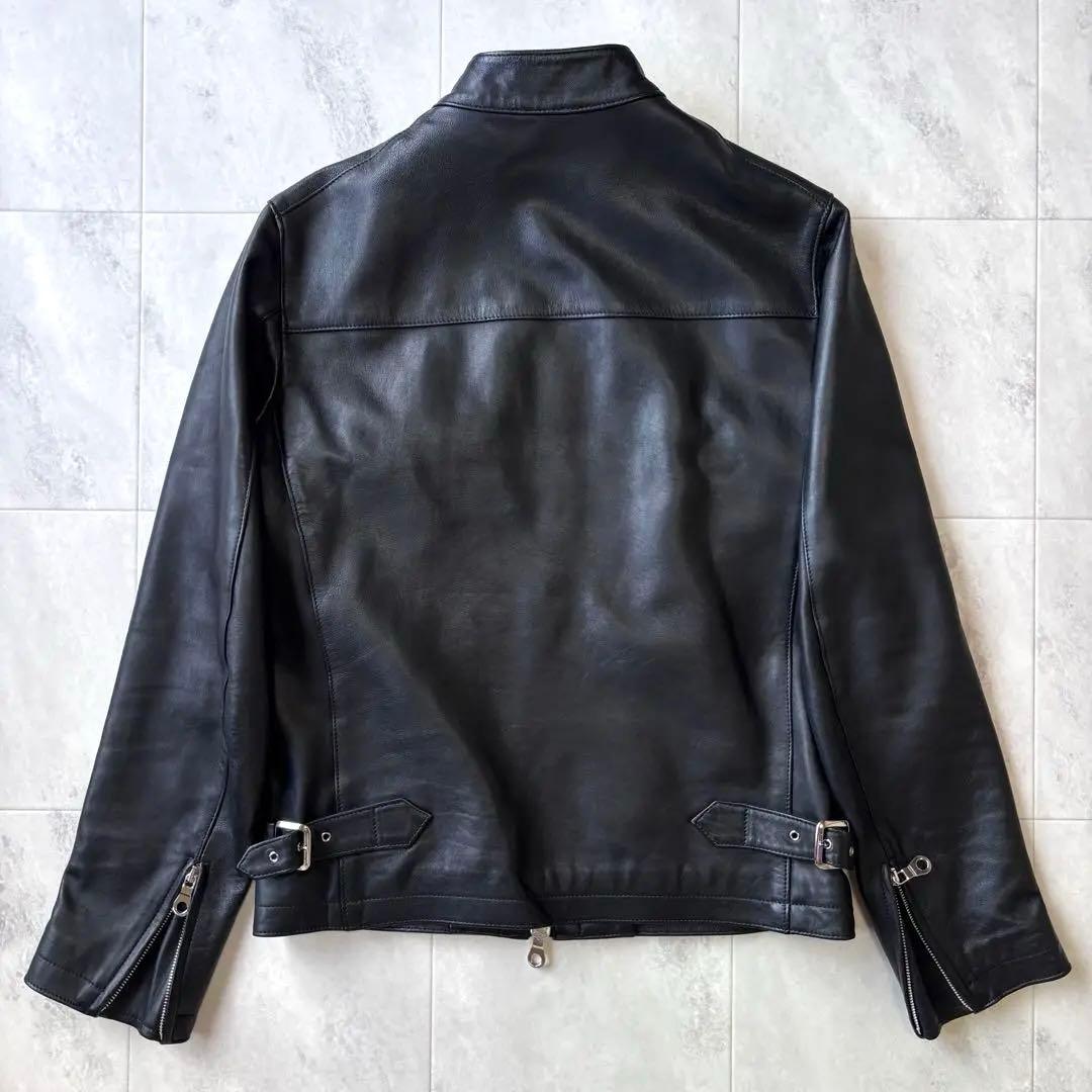 【美品】チンクアンタ ラムレザーシングルライダースジャケット ブラック 46