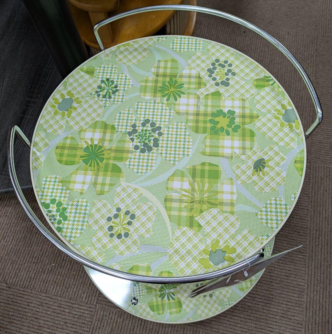 かわいい 昭和レトロ レトロポップなキッチンワゴン サイドテーブル 緑 花柄