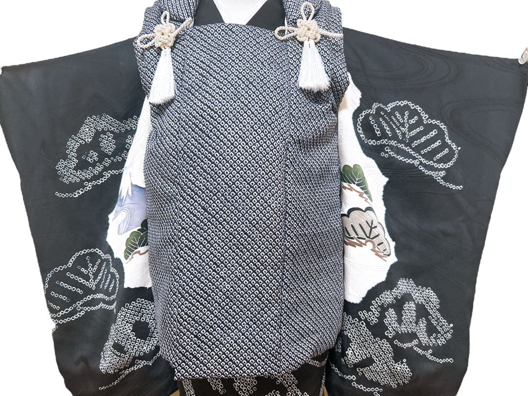 総絞り被布フルセット♡七五三　3歳　男の子　一式　黒系　鷹