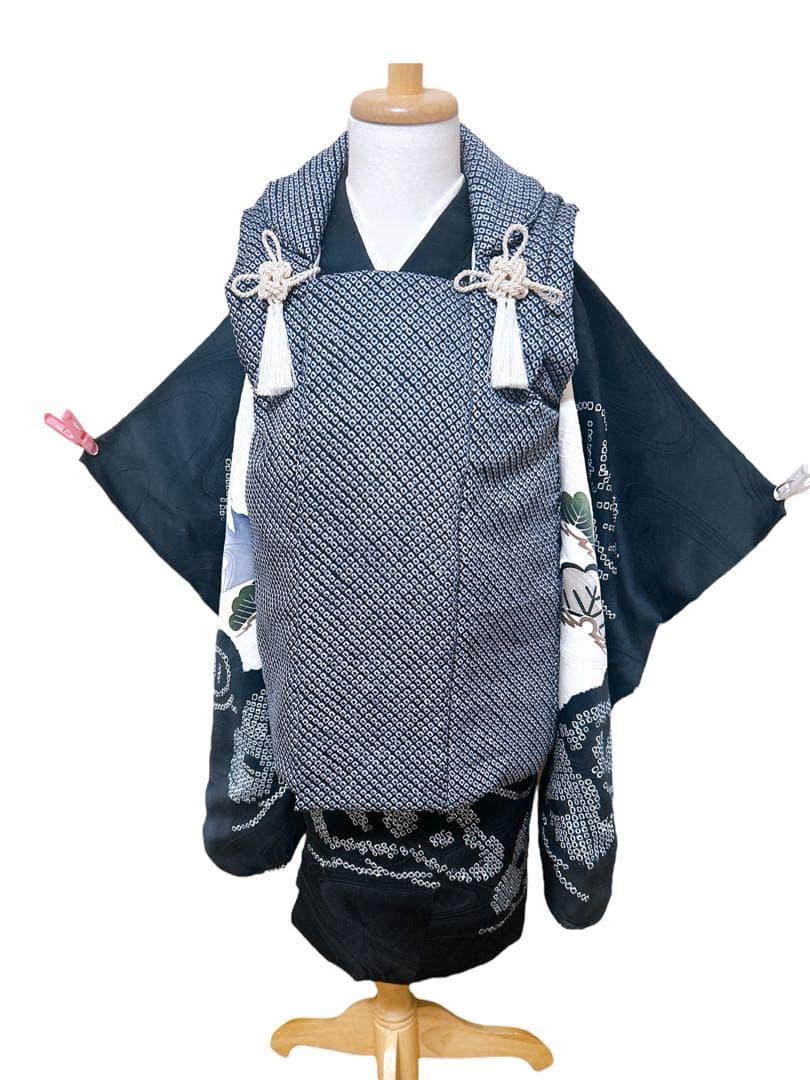 総絞り被布フルセット♡七五三　3歳　男の子　一式　黒系　鷹