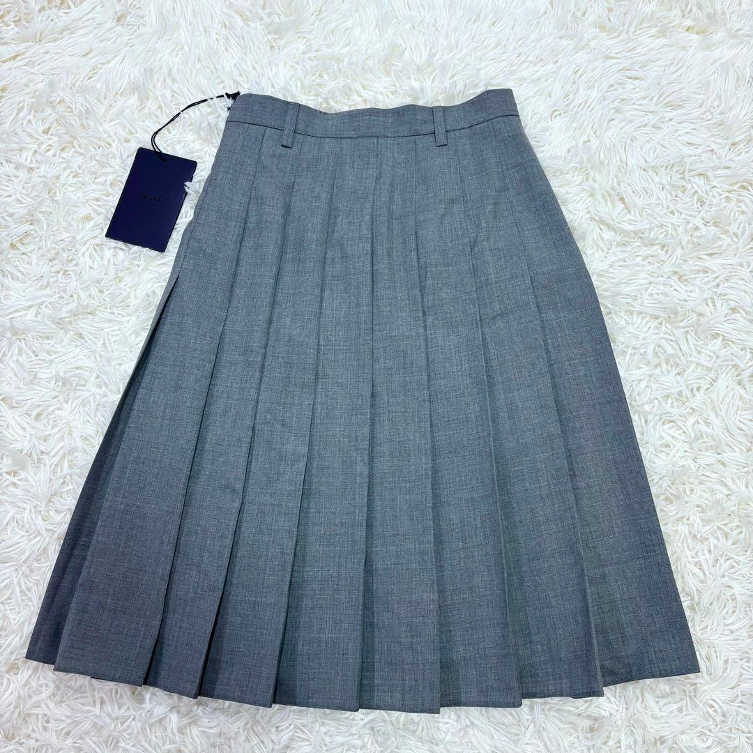 新品 2024年新作 PRADA プリーツ スカート グレー S NFC真贋確認