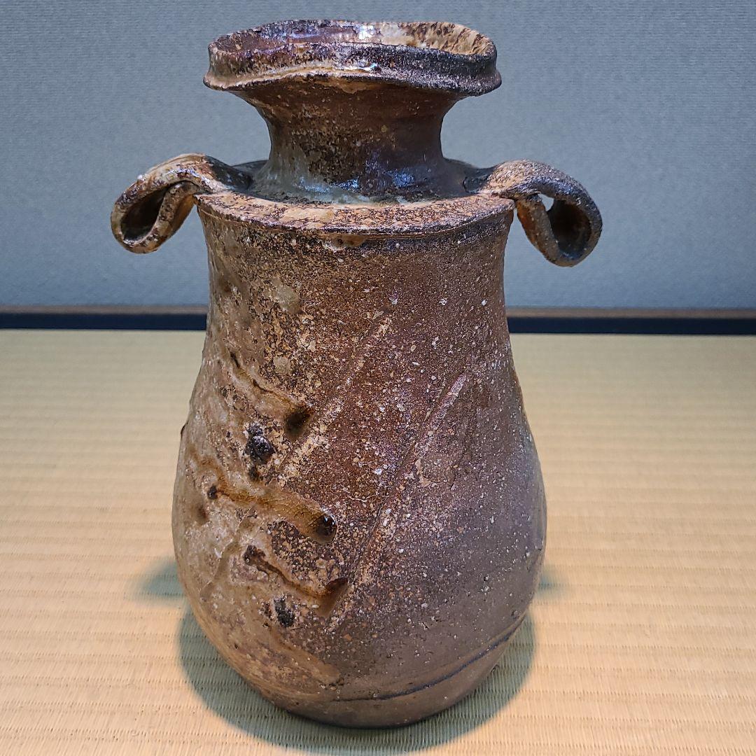 信楽焼 高橋楽斉作 耳付花入 高さ8寸（約24cm） 共箱 本物保証