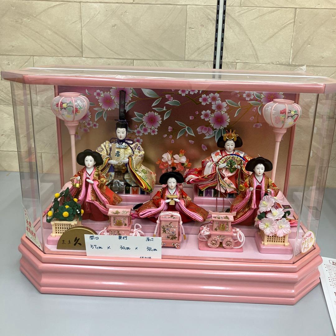 お値下げしました。久月アクリルケース入り雛人形五人飾り