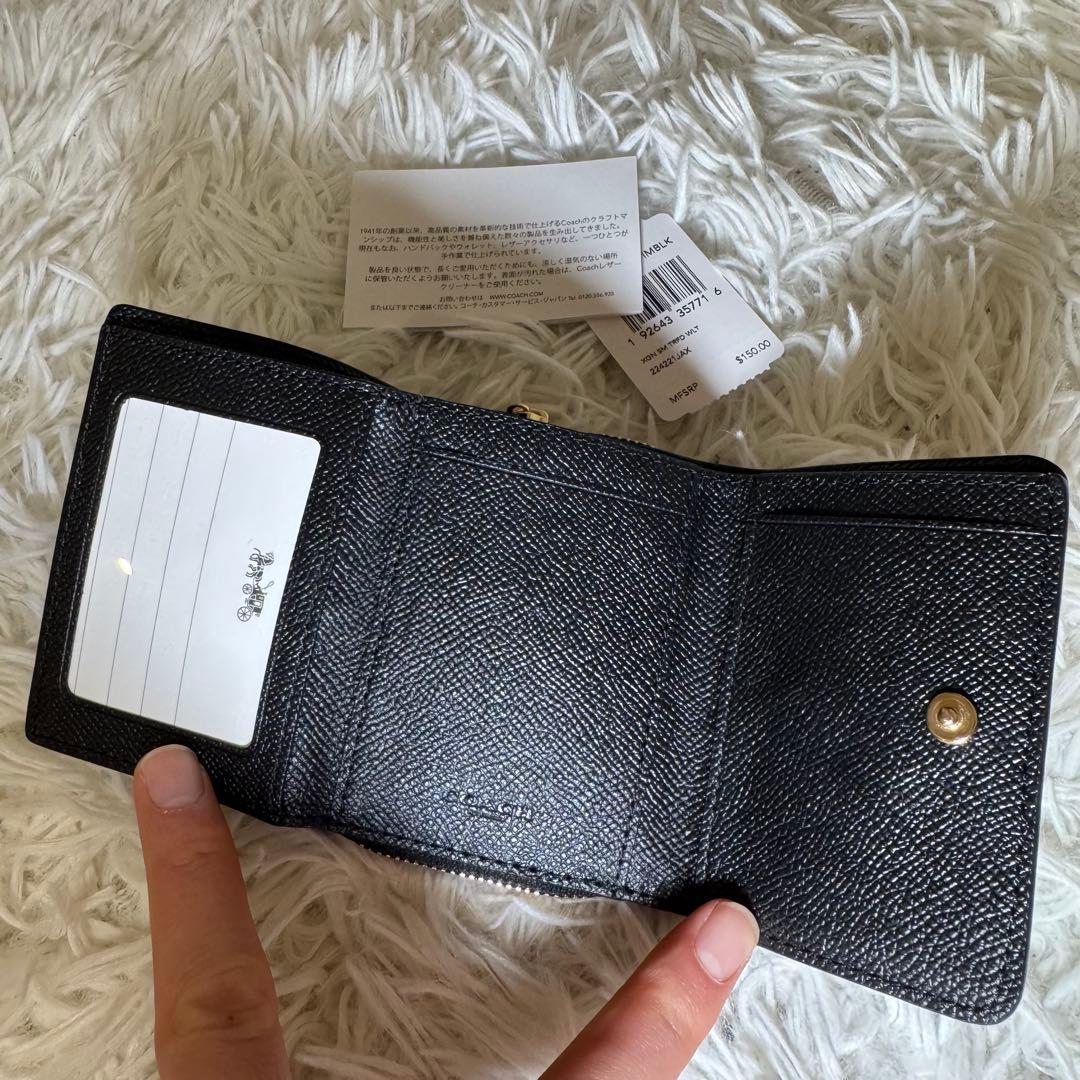 ☆【新品・未使用】COACH 三つ折り財布 ブラック クロスグレイン レザー☆