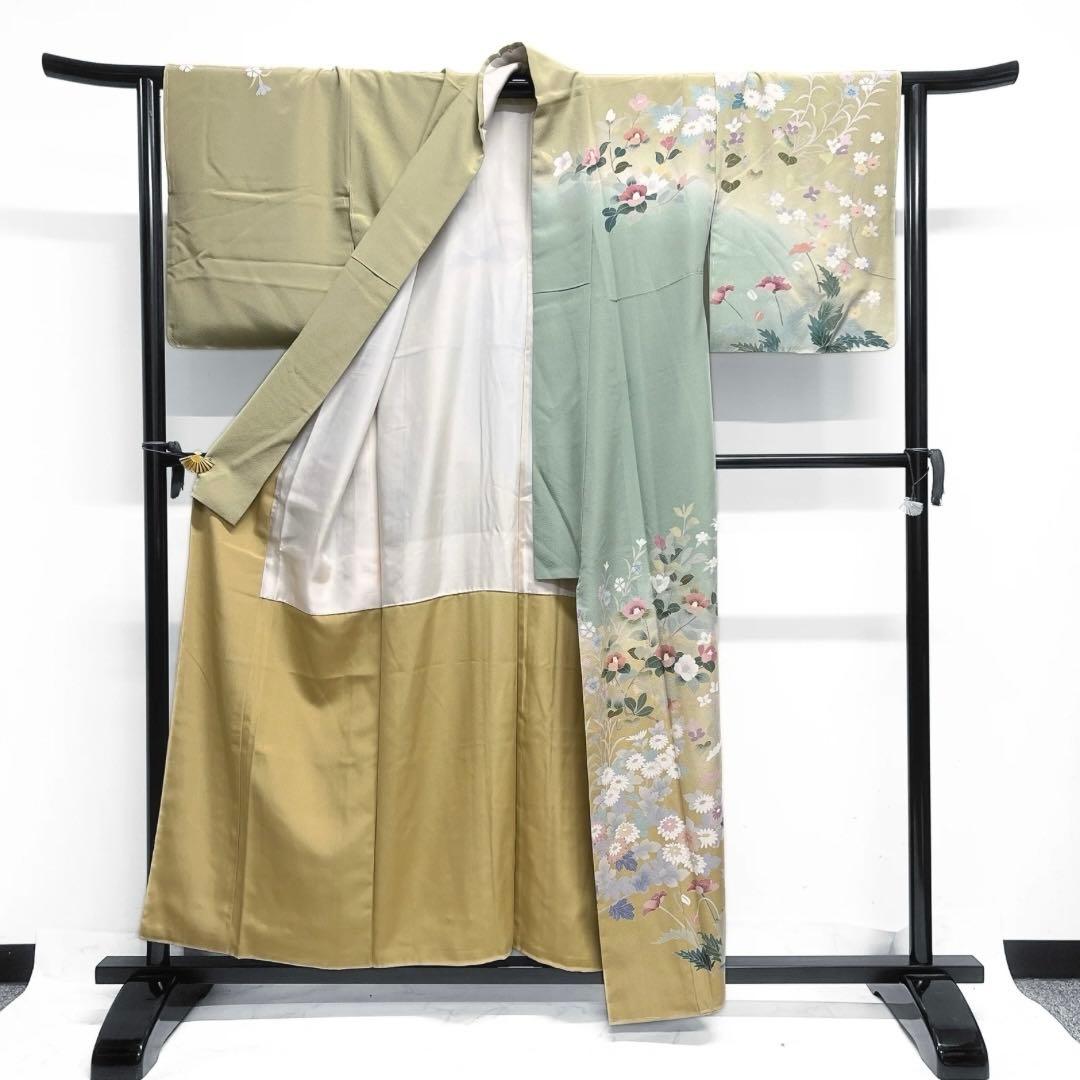 未着用　訪問着　花模様　椿　桜　菊　撫子　グラデーション　着物　064a d