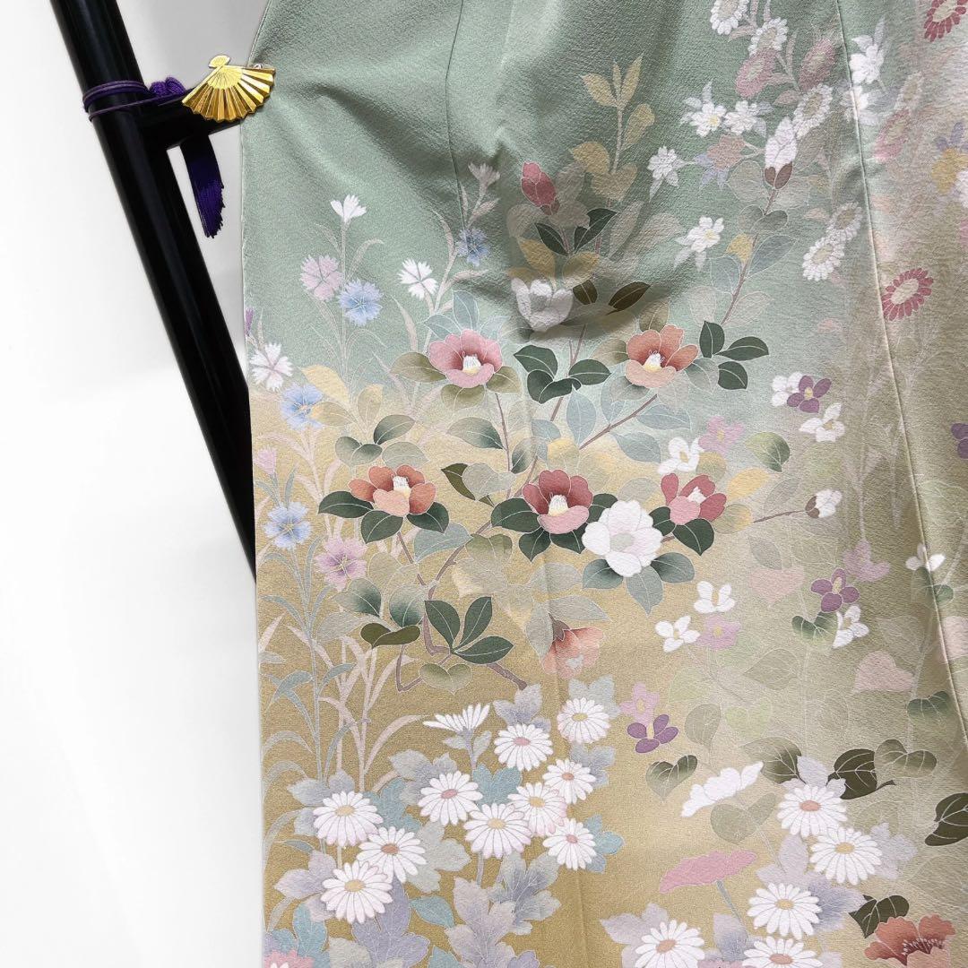 未着用　訪問着　花模様　椿　桜　菊　撫子　グラデーション　着物　064a d