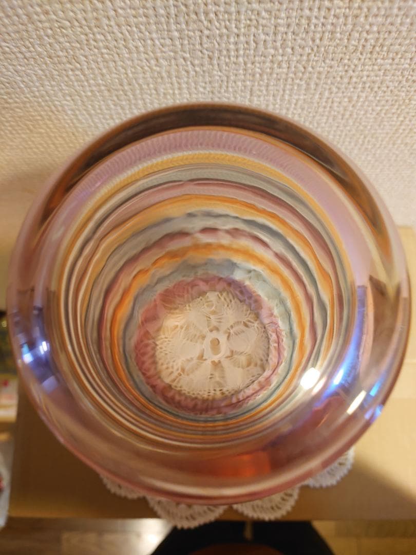 ボヘミア　グラス　レインボー　ボーダー柄　花瓶　チェコ製