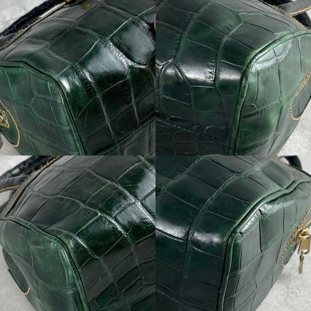 BALLY バリー ミニボストンバッグ クロコ型押し レザー グリーン