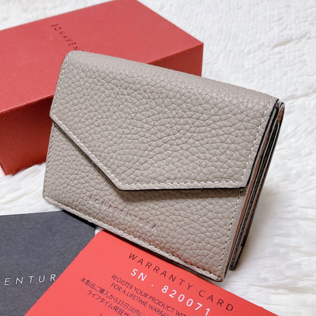 ♡超極美品♡ボナベンチュラ 三つ折り財布 スモールウォレット グレージュ ピンク