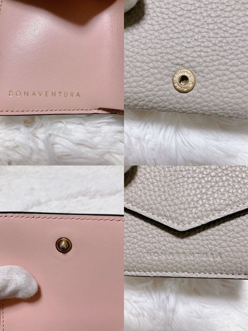 ♡超極美品♡ボナベンチュラ 三つ折り財布 スモールウォレット グレージュ ピンク