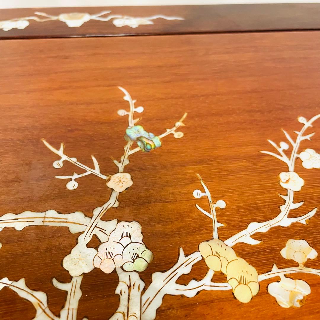 唐木 カリン 無垢材 螺鈿細工 5段チェスト