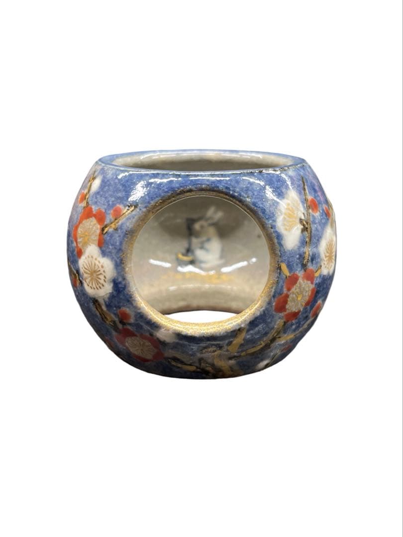 蓋置　紅白梅に月見兎　茶道具