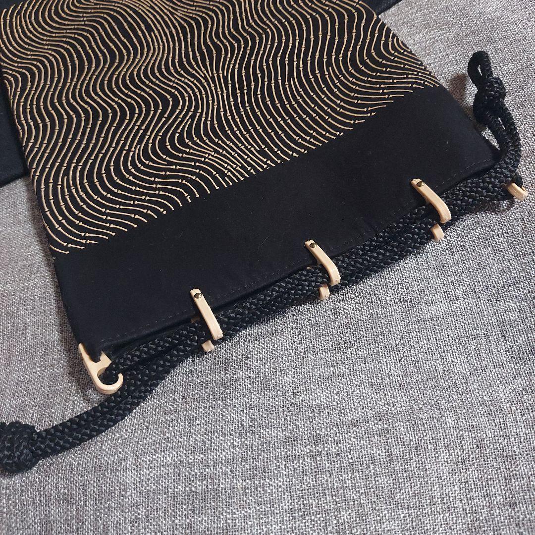 【新品】甲州印傳 印傳屋 鹿革 袋物 ブラック 巾着