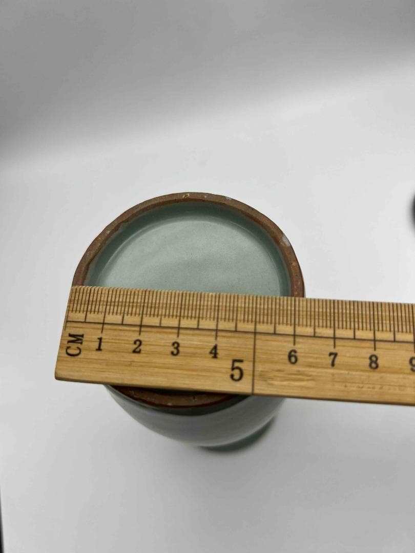 南宋時代　青磁　龍泉窯摩羯耳盤口瓶 花瓶 漆蓋付き 唐物 (A-74)