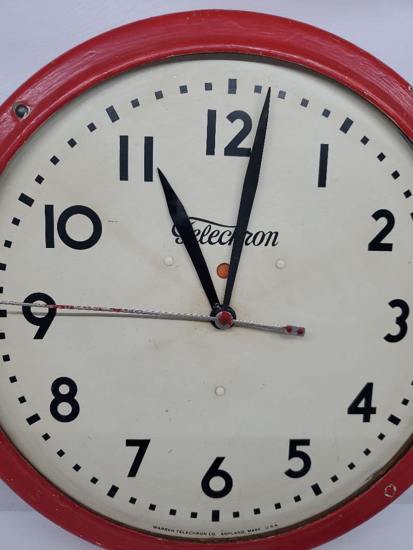 Telechron　アンティーク　スクールクロック　赤　掛け時計　稼働　希少