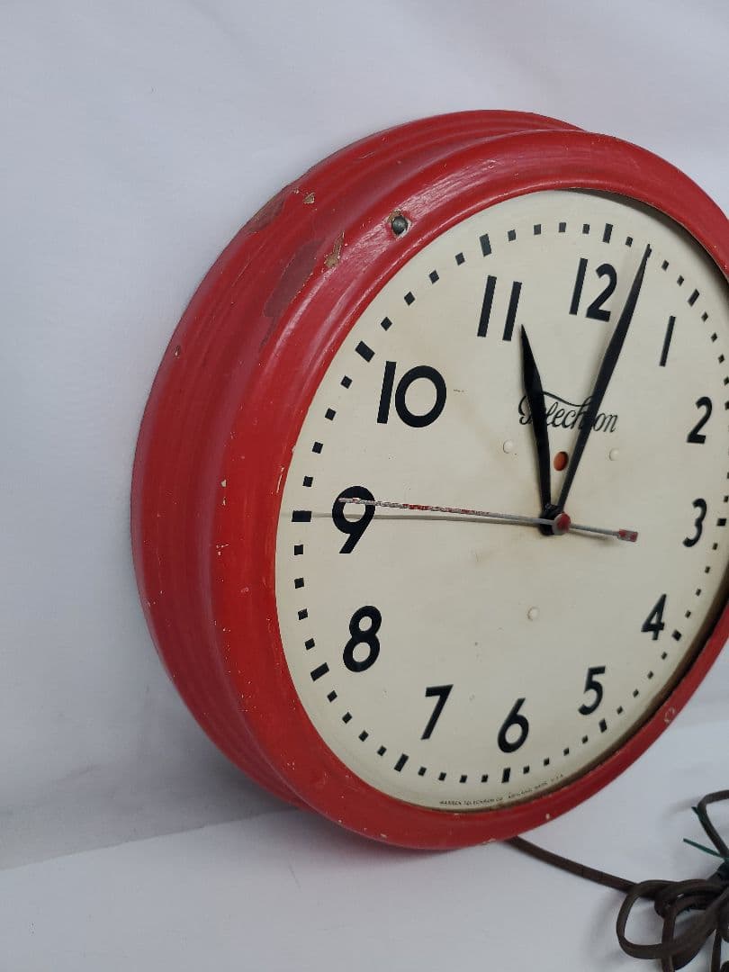 Telechron　アンティーク　スクールクロック　赤　掛け時計　稼働　希少