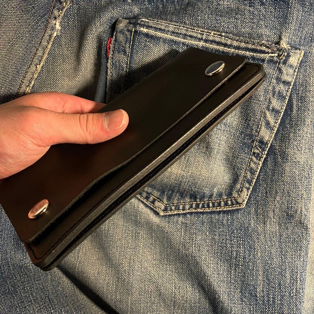 薄型ロングトラッカーウォレット 2層 シルバー 栃木レザー ハンドメイド