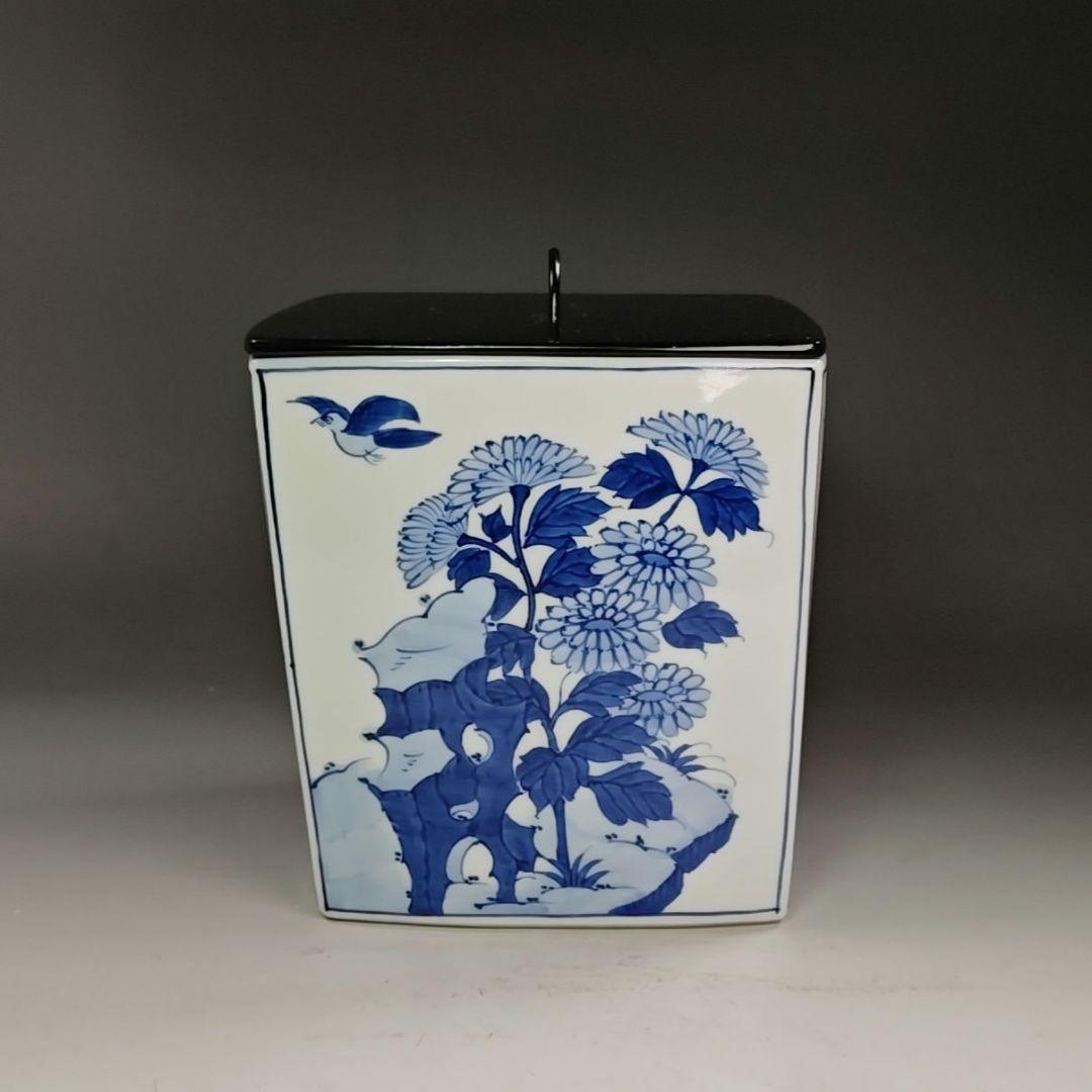 イ943 水指『平安　手塚祥堂』『染付四君子四方形　水指　共箱』茶道具