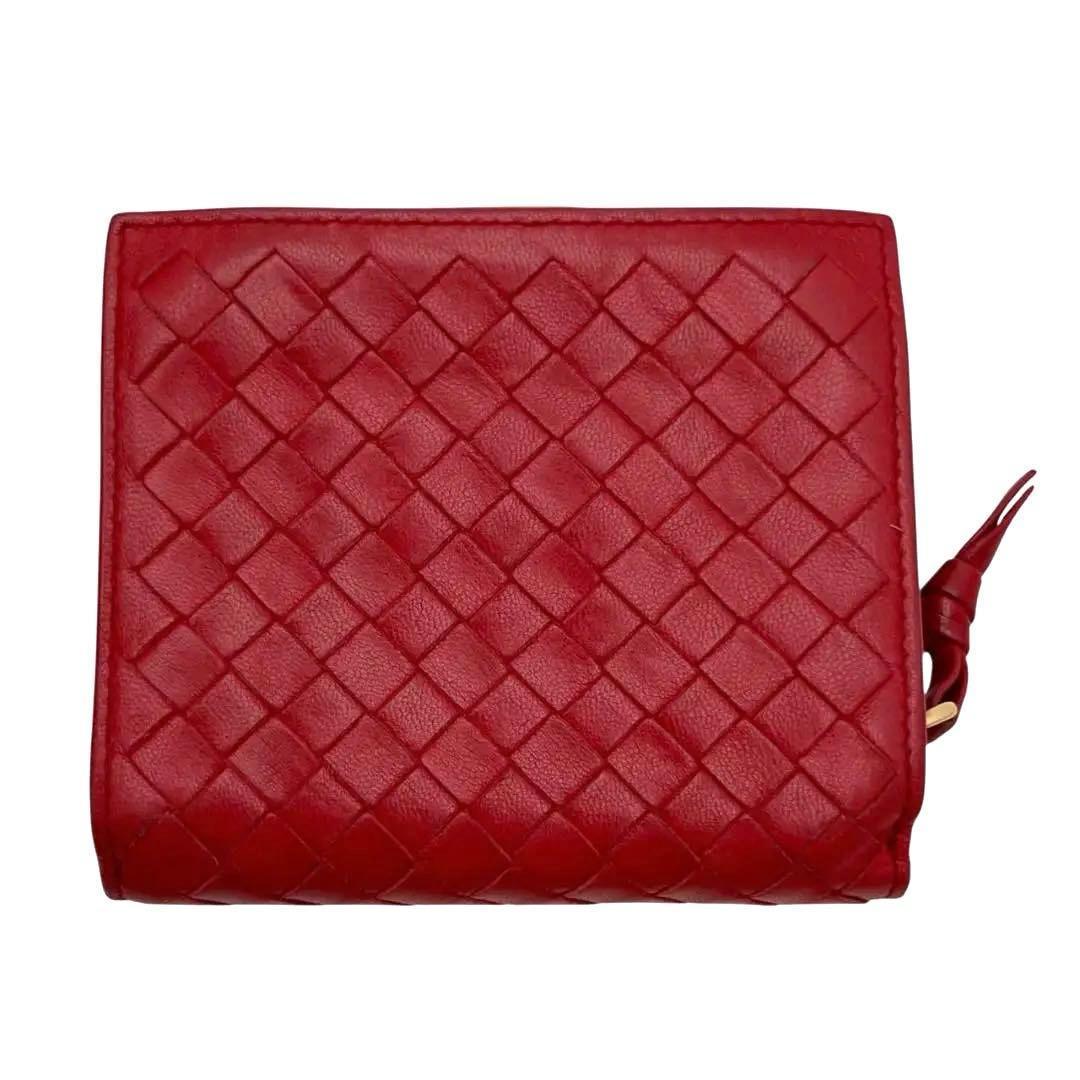 【極美品】 ボッテガヴェネタ 二つ折り財布 イントレチャート レザー レッド
