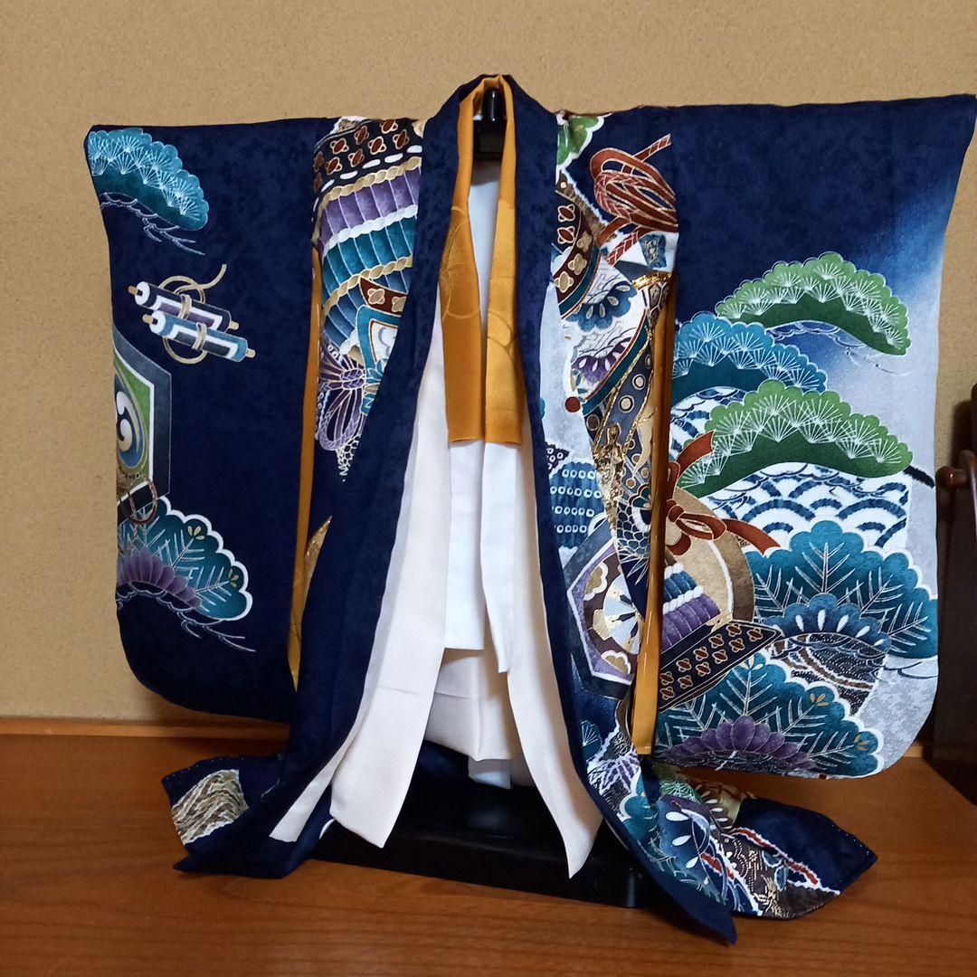 市松人形　15号 ドール　男の子　女の子　正絹　濃紺　着物　襦袢