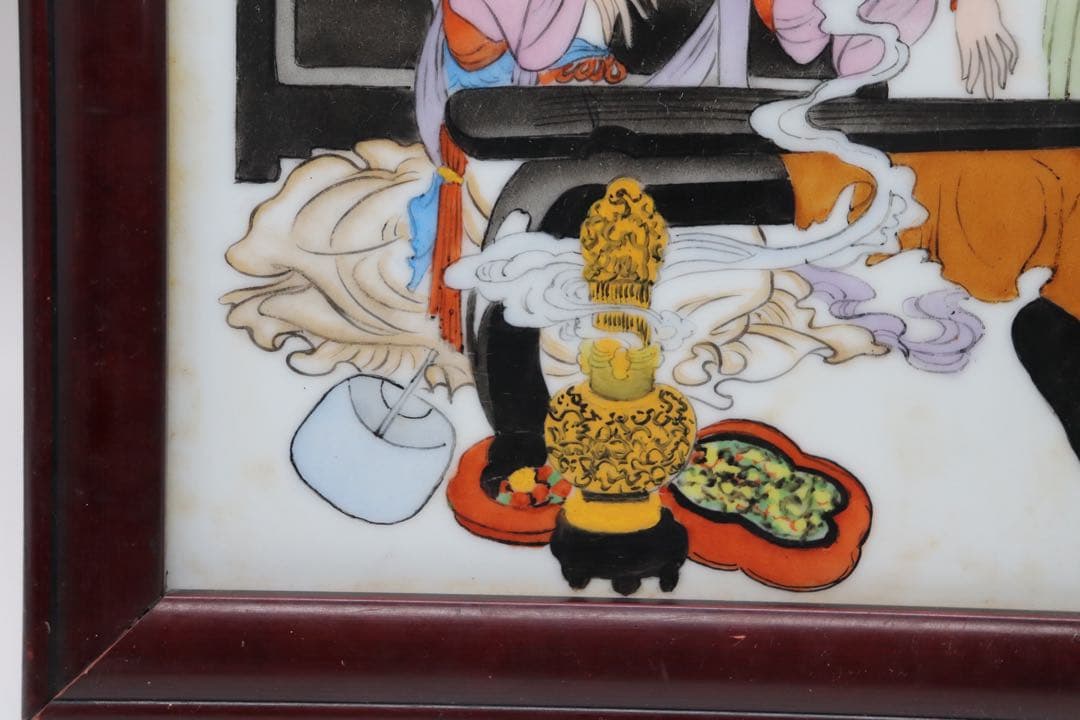 中国　陶板　美人　落款あり　額装　送料込み0310