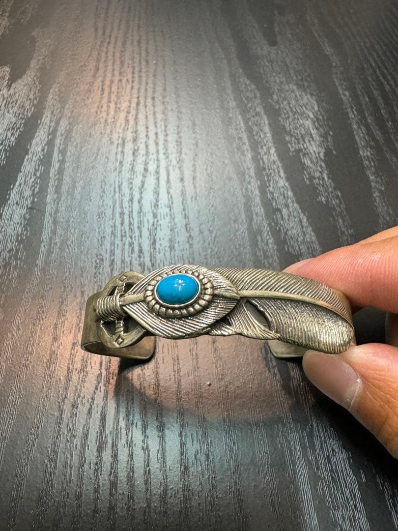 国外買付　シルバー925 刻印ターコイズ フェザー　 バングル