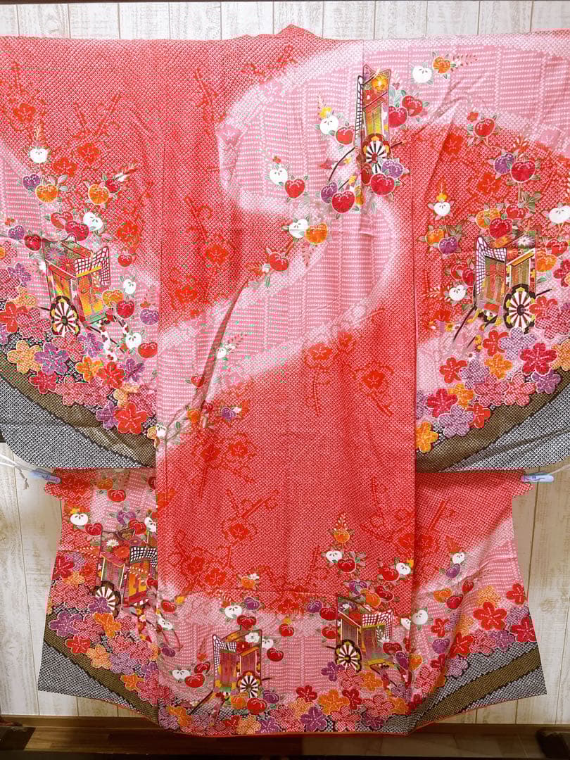 王道!!赤系鹿の子柄♡七五三　7歳　女の子　フルセット　一式　ピンク　ゴールド