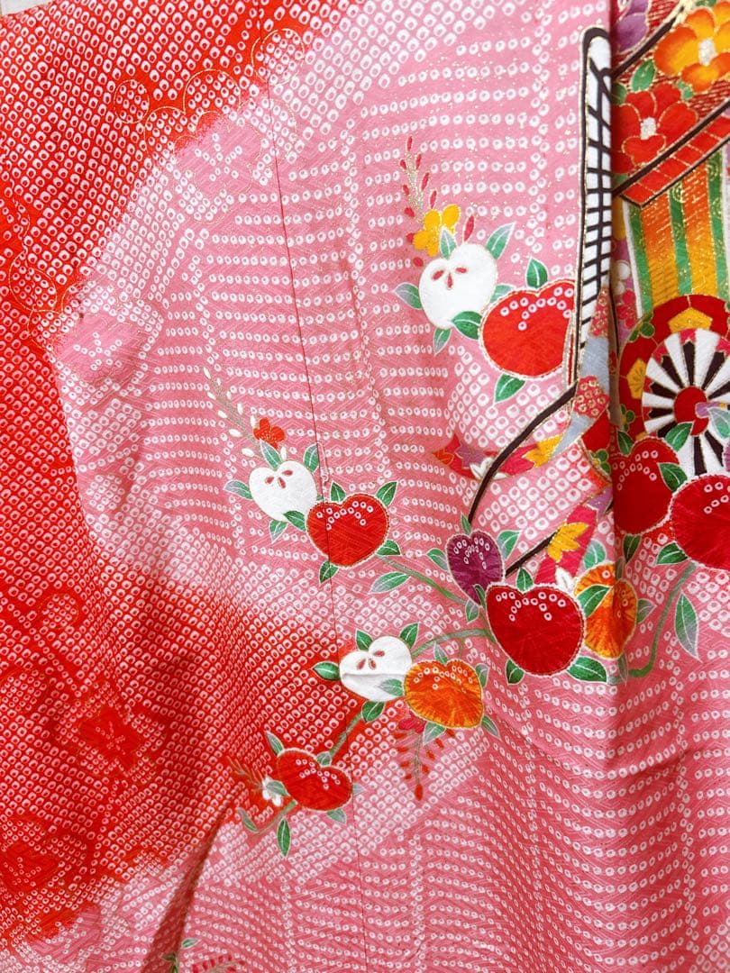 王道!!赤系鹿の子柄♡七五三　7歳　女の子　フルセット　一式　ピンク　ゴールド