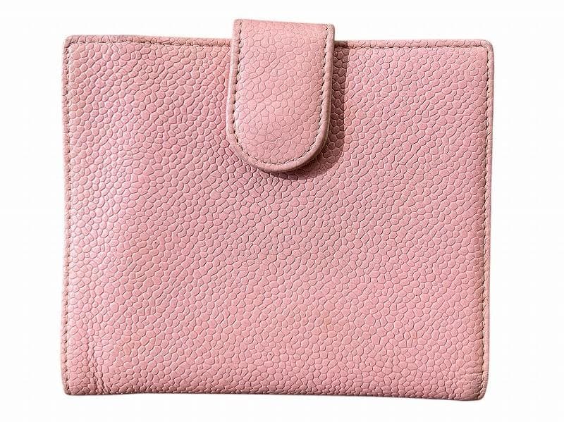 G② ビンテージ シャネル ココマーク キャビアスキン レザー 二つ折り 財布