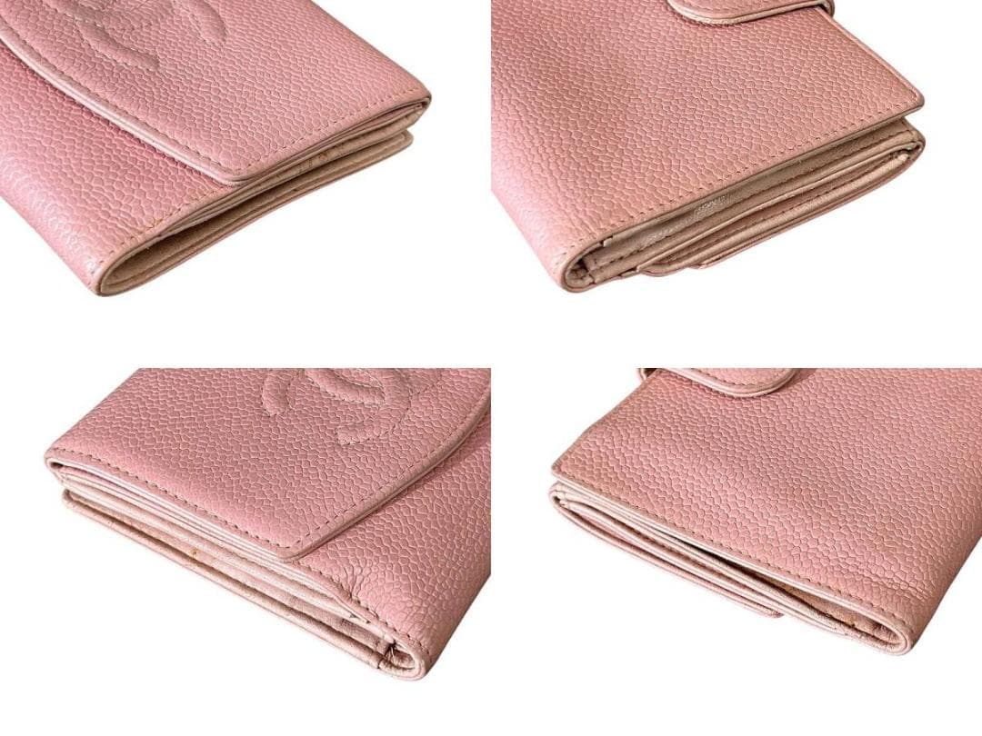 G② ビンテージ シャネル ココマーク キャビアスキン レザー 二つ折り 財布