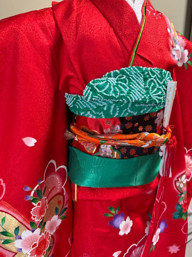 7歳七五三セット　着物草履バッグ付き　赤系②