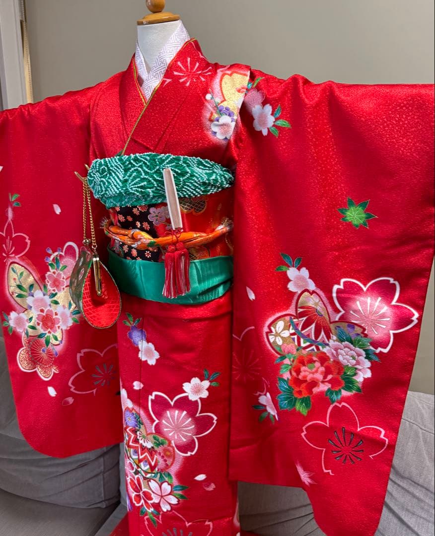 7歳七五三セット　着物草履バッグ付き　赤系②