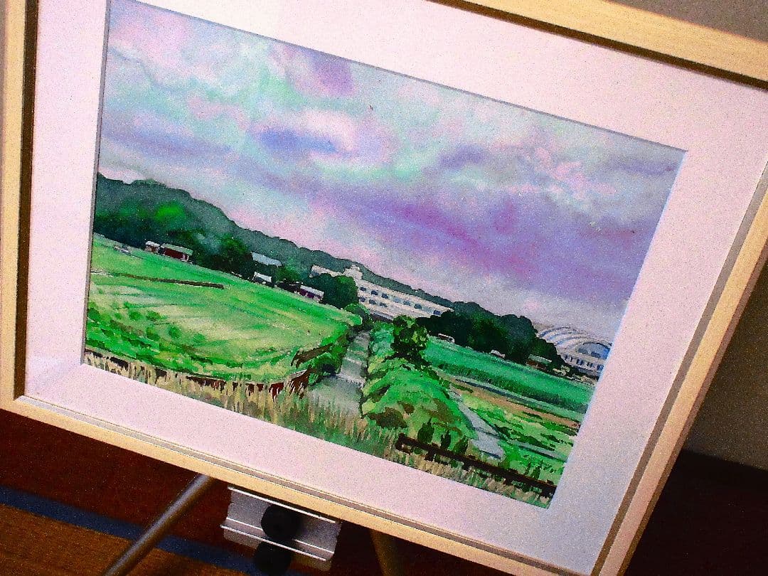 田園風景 水彩画 額縁付き