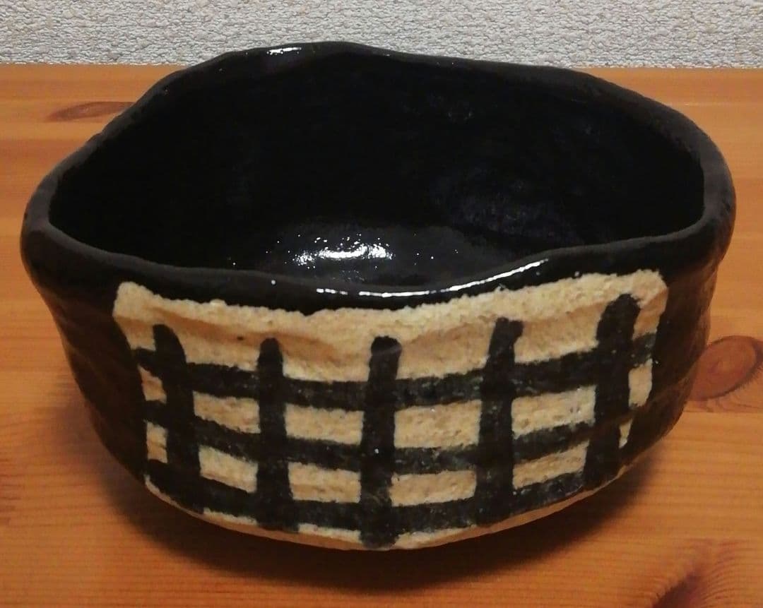 宗完書付　加藤石春作　黒織部写　銘『清楽』　茶碗　共箱　茶道具