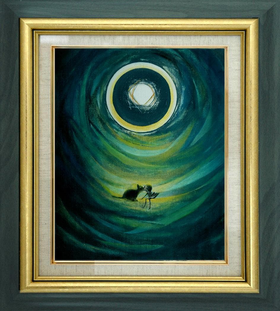 油絵 菅家令子 絵 絵画 インテリア 額付(白) F3-031119子猫と女の子