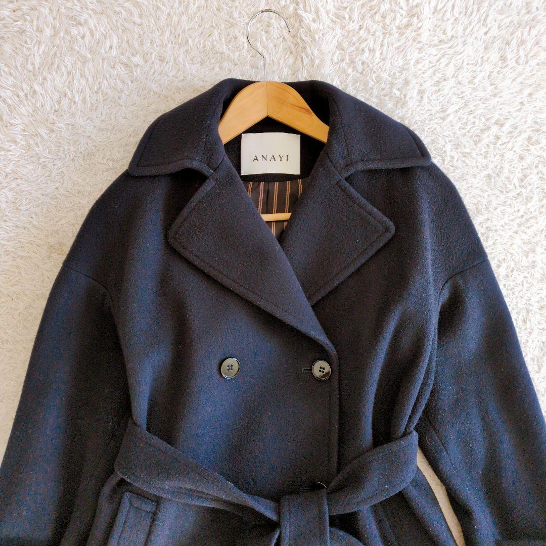 ANAYI　アナイ　トレンチコート　ウール　ダブル　ベルト　黒　近年モデル