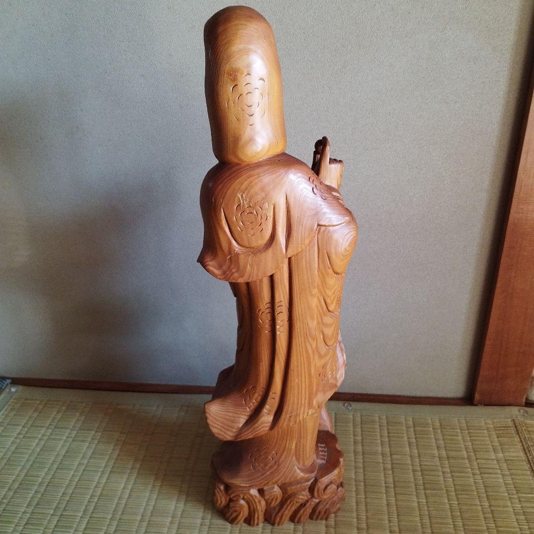 観音様　仏様　彫刻　縁起物　開運　東洋美術　観世音菩薩　木彫　約60ｃｍ