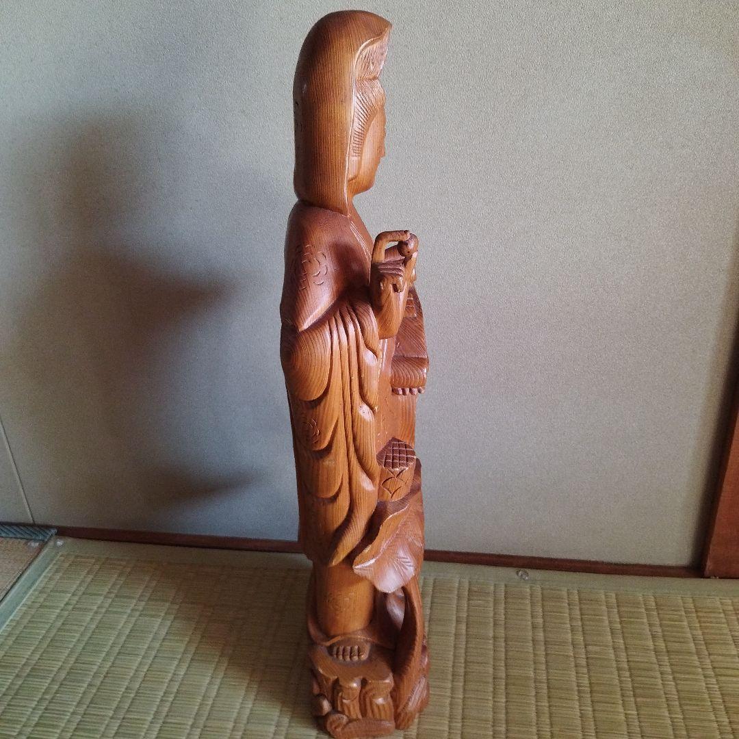 観音様　仏様　彫刻　縁起物　開運　東洋美術　観世音菩薩　木彫　約60ｃｍ