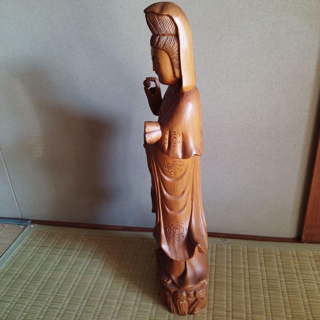 観音様　仏様　彫刻　縁起物　開運　東洋美術　観世音菩薩　木彫　約60ｃｍ