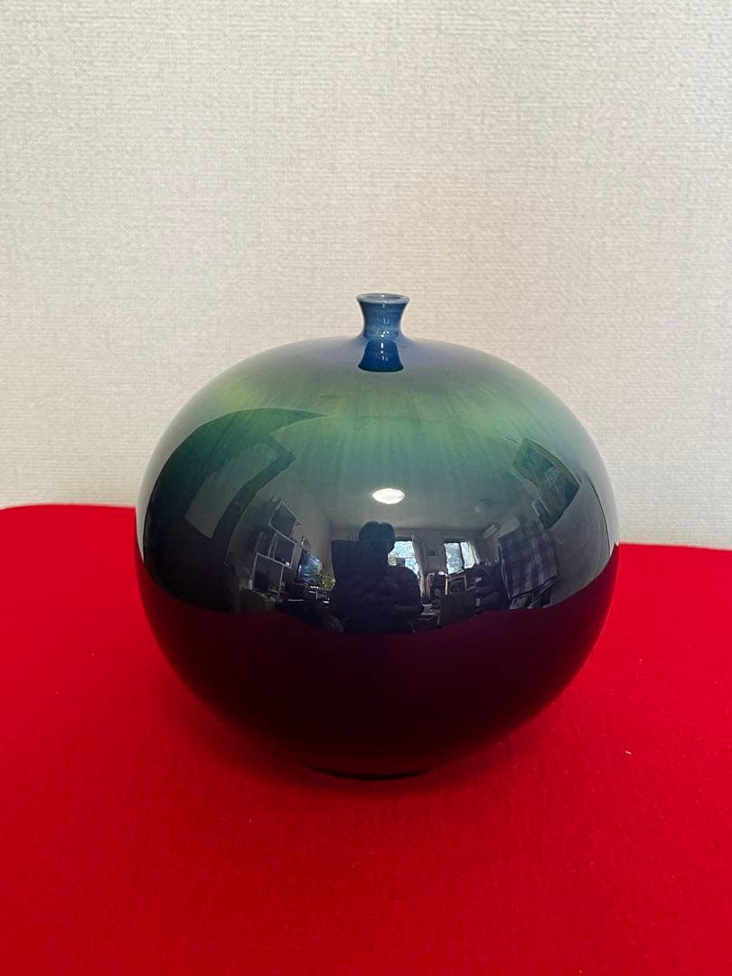 柳雨軒 三代 人間国宝 徳田八十吉（正彦銘）碧明釉 壺 約15.5㎝　T222