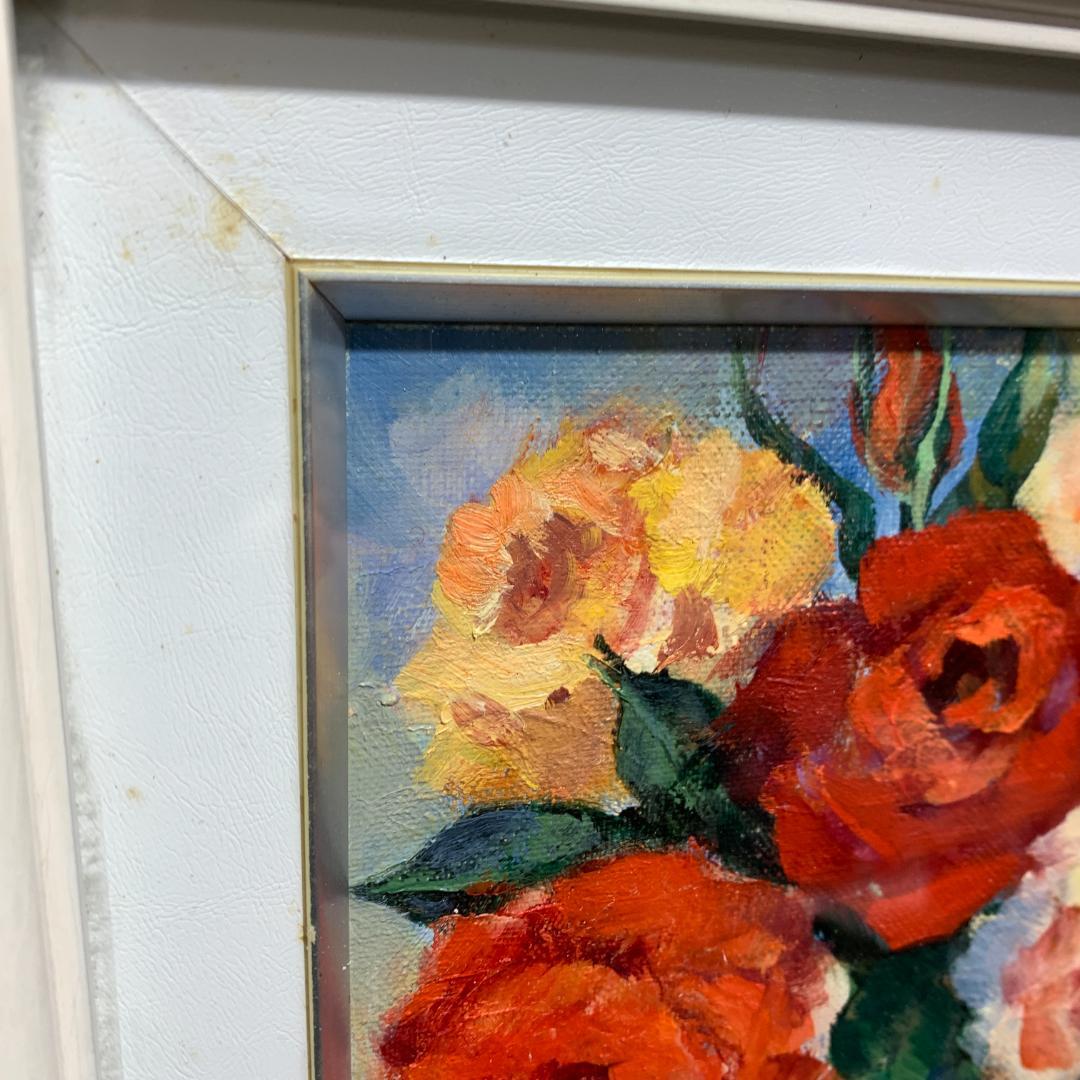 奥谷全弘　肉筆　薔薇　バラ　油絵　額装