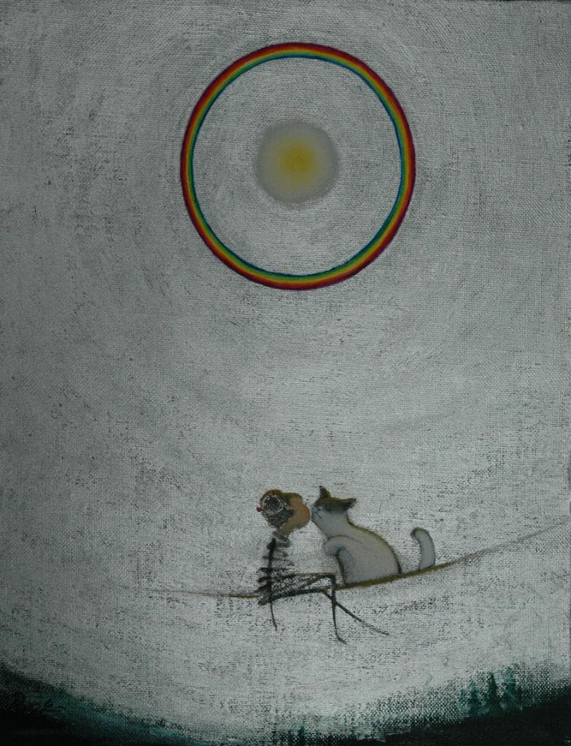 油絵 菅家令子 絵 絵画 インテリア額付(白) F3-031019 子猫と女の子