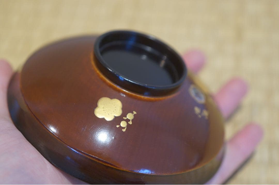 梅蒔絵 螺鈿細工 溜塗 吸物椀 2客/ 木製漆器 茶懐石