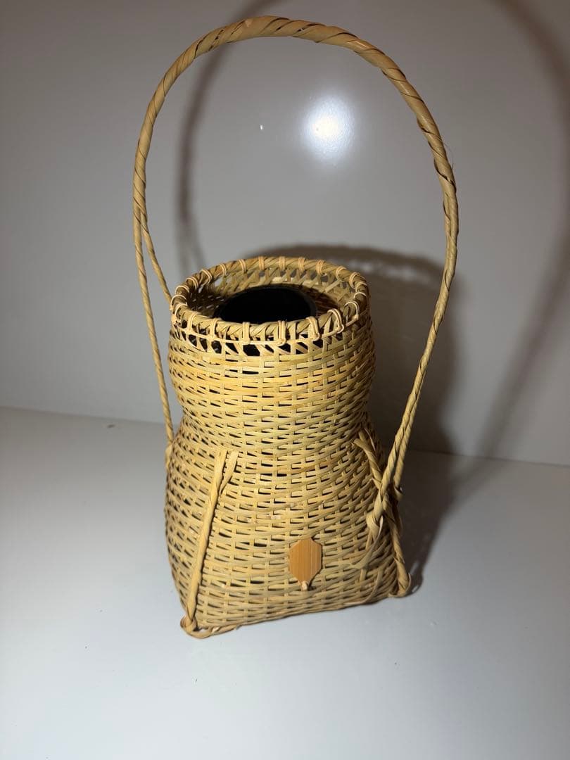 竹製 編み込み小物入れ 持ち手付き