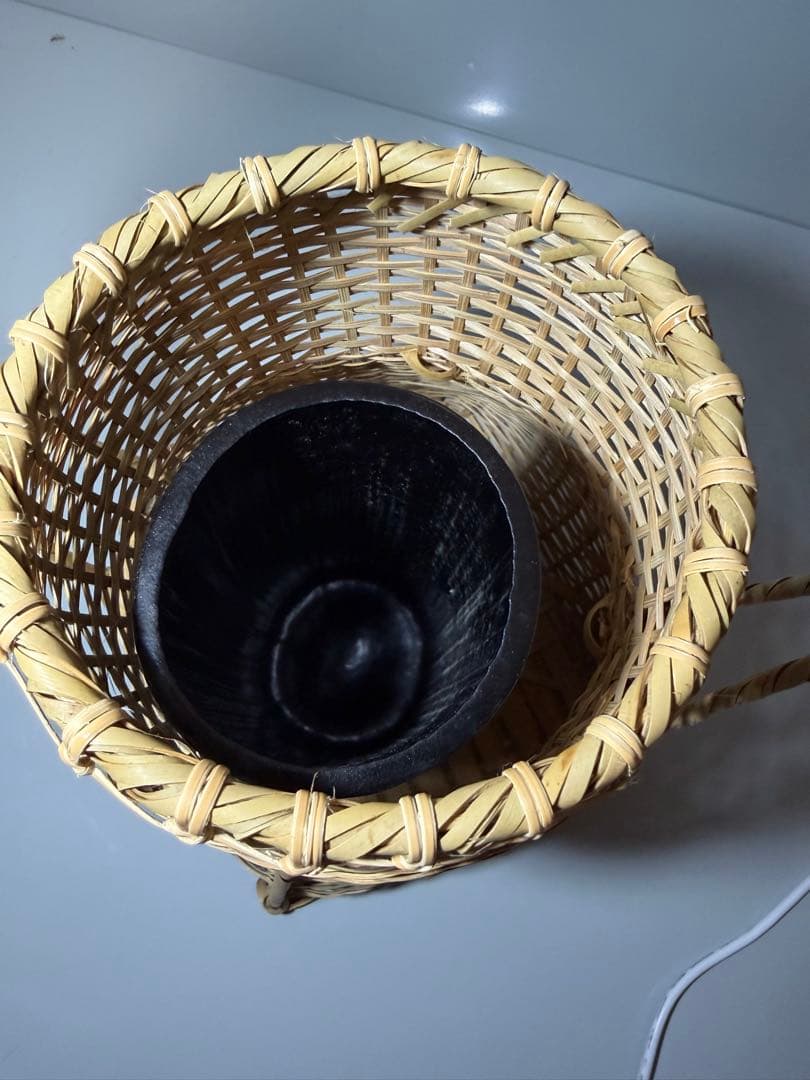 竹製 編み込み小物入れ 持ち手付き