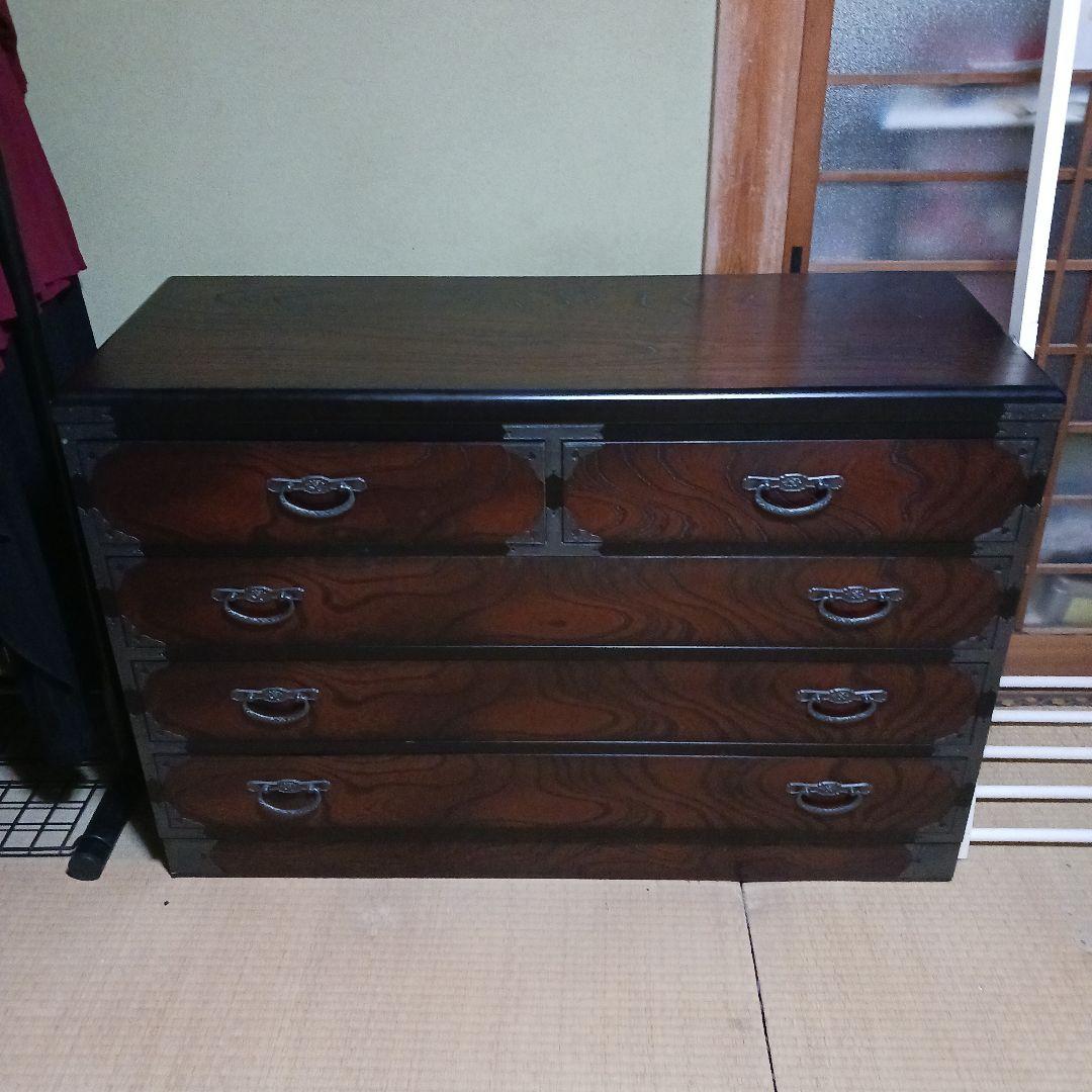 オ*ー様 ダークブラウン木製和風箪笥 5引き出し　整理箪笥