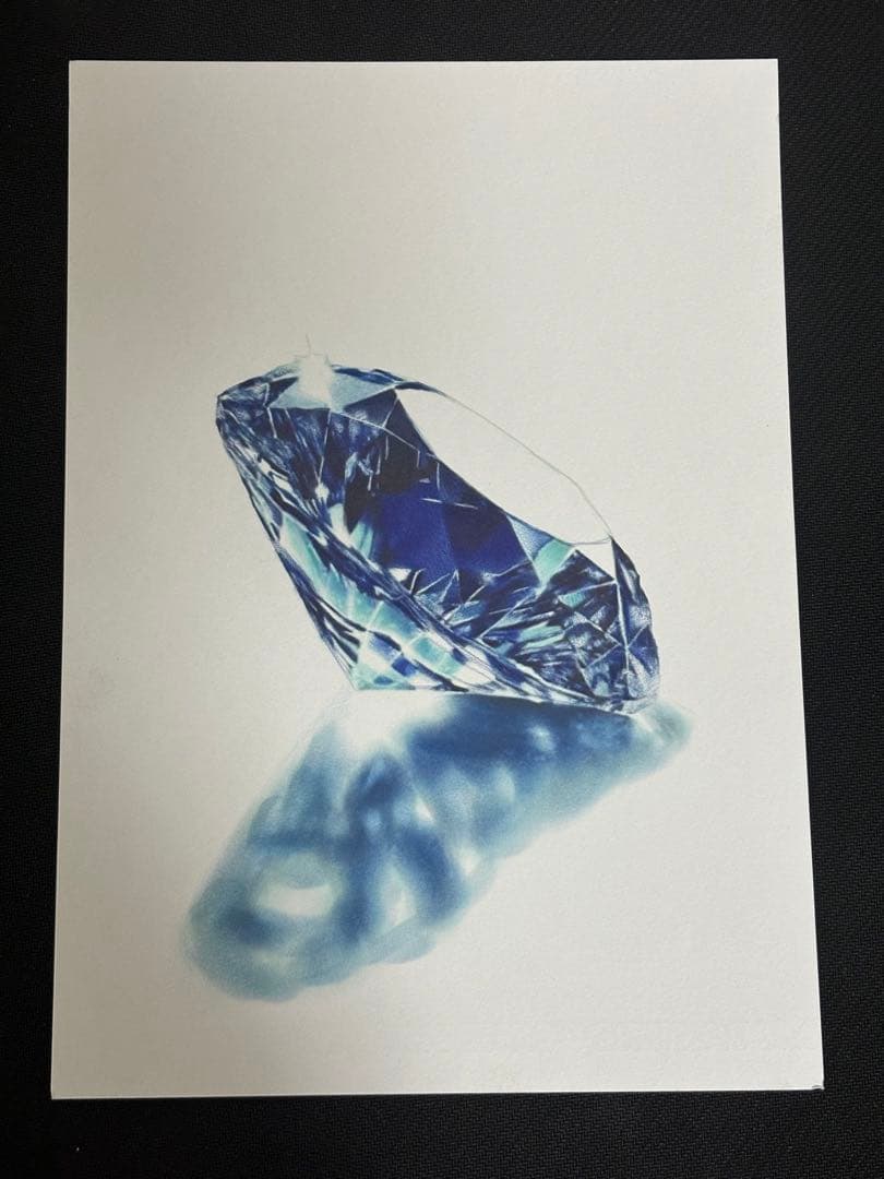 色鉛筆画 青色宝石の鉛筆画 A4サイズ フレーム付き