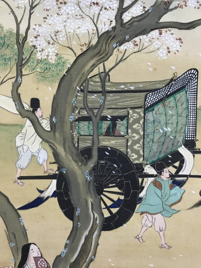 真作/永井幾麻/平安花之都/山水図/人物図/歴史画/掛軸☆宝船☆AE-412